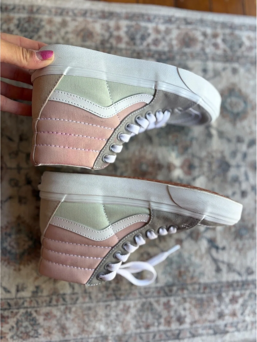 Women’s 5 Or 3Y High-top Pink and Gray Lace Up Vans 2.5 UK